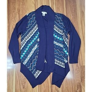 Abito Cardigan Sweater Duster‎ Women's Size Small Navy Blue Aztec Geometric